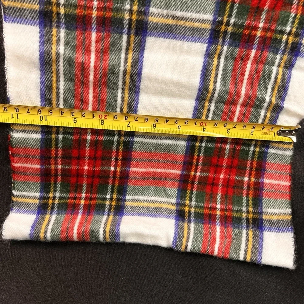 Saddlebred Plaid Scarf Unisex OS White NEW Tartan Fringed Acrylic Made in Italy